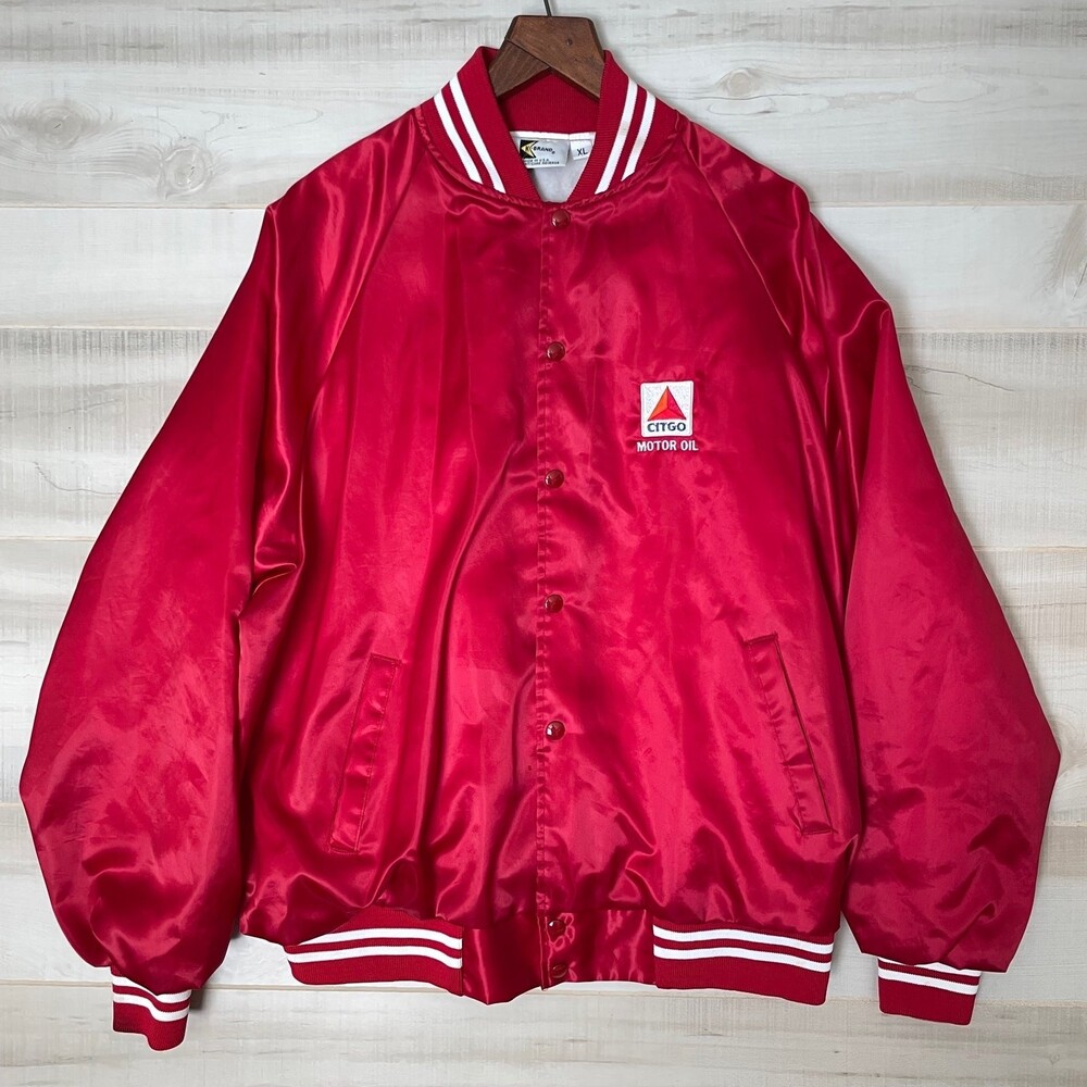 Vintage 80s CITGO Motor Oil Red Bomber Jacket Size XL K-Brand Red Exc